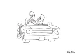 Гомер и Барт в автомобиле раскраска распечатать на А4 - Симпсоны