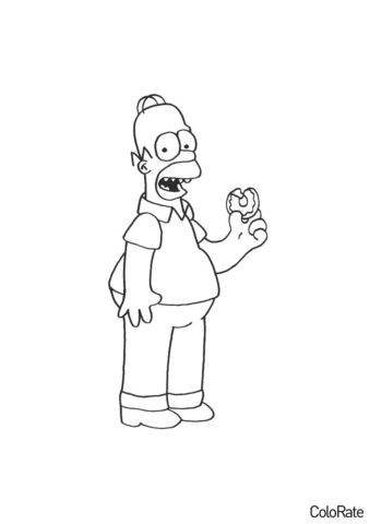 Бесплатная раскраска Гомер кушает Донат распечатать и скачать - Симпсоны
