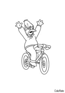 Раскраска Дедушка на велосипеде распечатать на А4 и скачать - Симпсоны