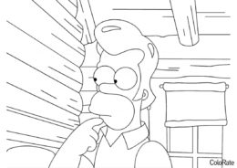 Раскраска Задумчивый Гомер распечатать на А4 - Симпсоны
