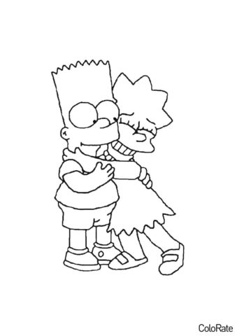 Лиза и Барт Симпсоны раскраска распечатать бесплатно на А4 - Симпсоны