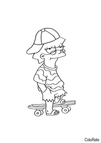Лиза Симпсон на скейте распечатать разукрашку бесплатно - Симпсоны