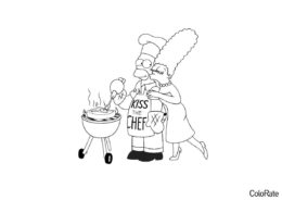 Распечатать раскраску Мардж и Гомер на отдыхе - Симпсоны