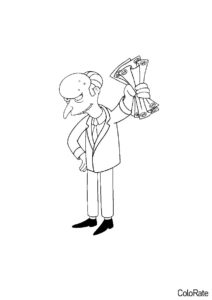 Бесплатная разукрашка для печати и скачивания Мистер Бёрнс с пачкой купюр - Симпсоны