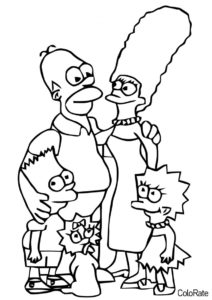 Счастливая семья - Симпсоны распечатать раскраску на А4