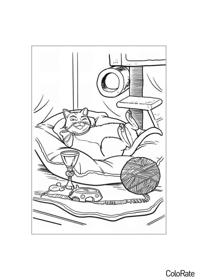 Раскраска Разнежившийся Кот распечатать - Шрек