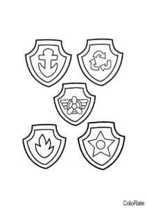 Значки героев Щенячьего патруля (Щенячий патруль) распечатать бесплатную раскраску