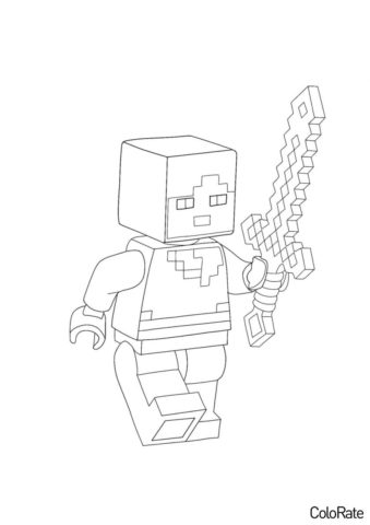 Майнкрафт бесплатная раскраска распечатать на А4 - LEGO Алекс с мечом