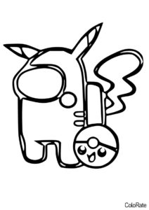Раскраска Among Us Пикачу с покедексом распечатать на А4 и скачать - Покемоны