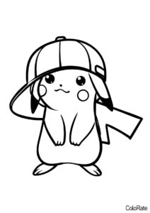 Бесплатная раскраска Малыш Пикачу в кепке - Покемоны