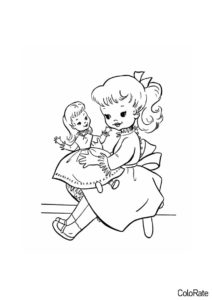 Девочка играет с куклой - Куклы распечатать раскраску на А4