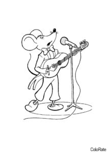 Мышонок-музыкант - Мыши раскраска распечатать на А4