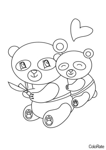 Панды бесплатная раскраска распечатать на А4 - Панда с ребенком
