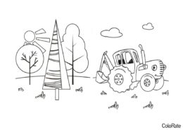 Бесплатная раскраска Синий трактор в лесу распечатать на А4 и скачать - Синий трактор