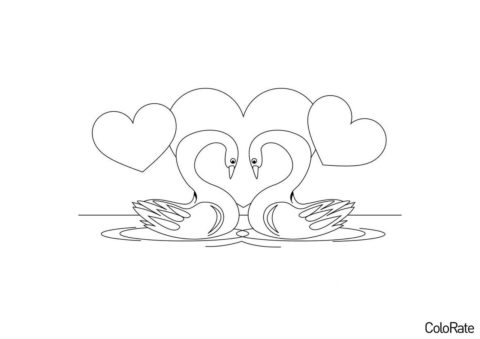 Лебеди распечатать раскраску - Валентинка с лебедями