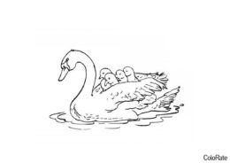 Бесплатная разукрашка для печати и скачивания С малышами - Лебеди