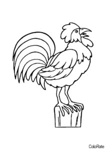 Кукарекает на пеньке (Петухи и курицы) распечатать бесплатную раскраску