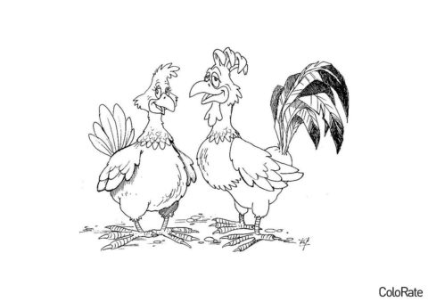 Бесплатная раскраска Петушок и курочка распечатать на А4 - Петухи и курицы