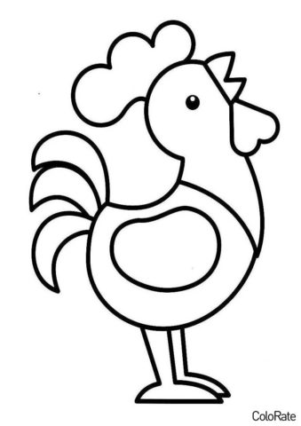 Петухи и курицы распечатать раскраску - Простая разукрашка петушка