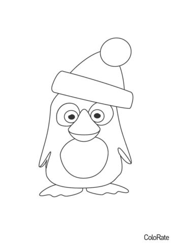 Пингвины бесплатная разукрашка - Малыш в шапке