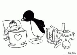 Папа-пингвин укладывает малыша (Пингвины) распечатать разукрашку