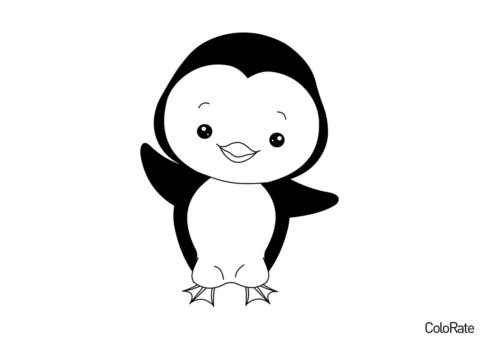 Симпатичный малыш (Пингвины) бесплатная раскраска на печать