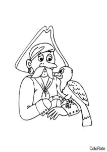 Распечатать раскраску Пират с ручной птичкой - Попугаи