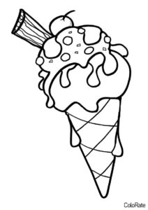 Мороженое распечатать раскраску на А4 - Ванильный рожок с шоколадом