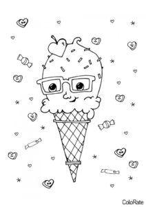 Милое мороженое в очках - Мороженое распечатать раскраску на А4