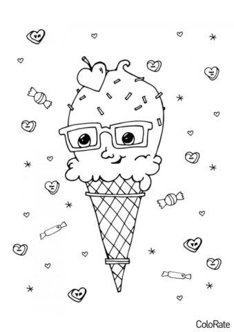 Милое мороженое в очках - Мороженое распечатать раскраску на А4