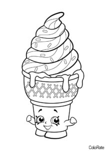Милое мороженое Шопкинс - Мороженое раскраска распечатать на А4