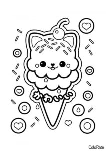 Мороженое в виде котенка (Мороженое) распечатать бесплатную раскраску
