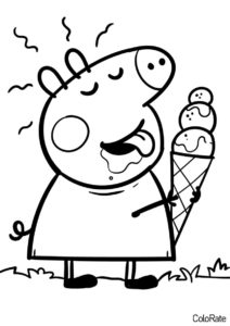 Пеппа кушает мороженое - Мороженое распечатать раскраску на А4