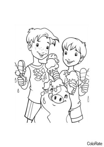Бесплатная раскраска Ребята с мороженым распечатать на А4 - Мороженое