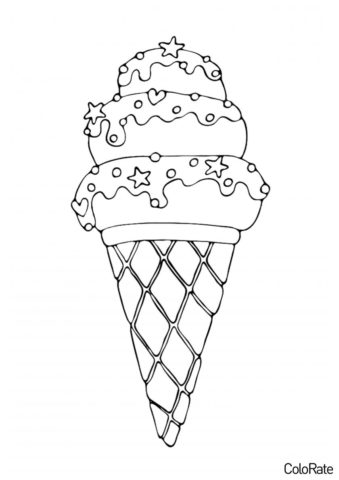 Мороженое бесплатная раскраска - Рожок с тремя шариками мороженого