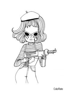 Раскраска Девушка с оружием распечатать и скачать - Эстетика