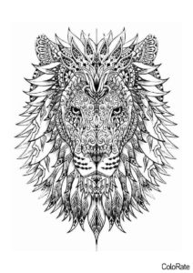 Голова льва - Антистресс раскраска распечатать на А4