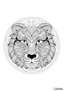 Мандала со львом распечатать разукрашку бесплатно - Мандалы