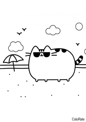 Время пляжного отдыха (Pusheen Cat) бесплатная раскраска