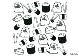 Раскраска Китайская еда - Pusheen Cat