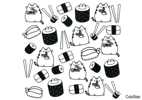 Раскраска Китайская еда - Pusheen Cat