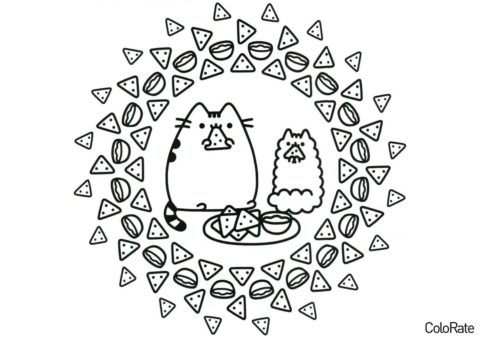 Мандала Тако (Pusheen Cat) бесплатная раскраска на печать