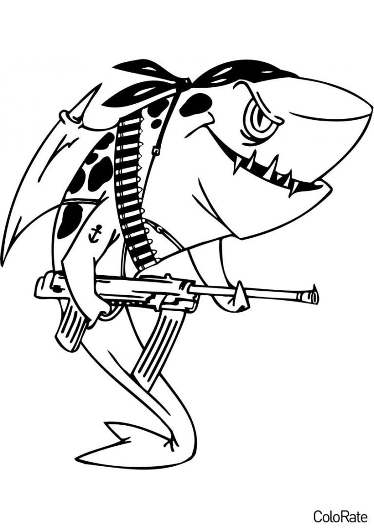 Раскраска Акула с автоматом распечатать - Акула