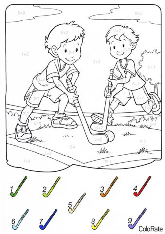 Хоккей на траве (Сложение и вычитание) бесплатная раскраска