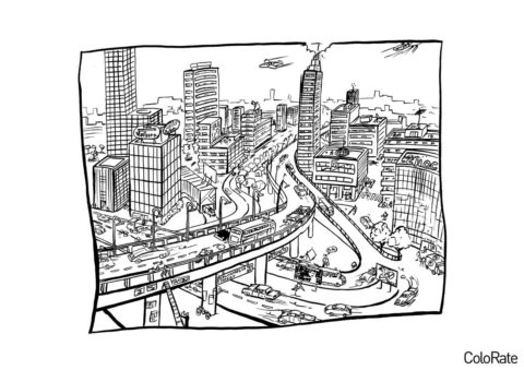 Раскраска Открытка с изображением города распечатать на А4 и скачать - Город