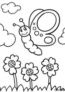 Бабочка и цветочки (Для детского сада) бесплатная раскраска