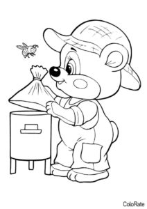 Бесплатная раскраска Мишка-пчеловод распечатать и скачать - Для детского сада