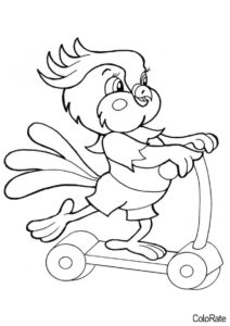 Бесплатная раскраска Попугай на самокате распечатать на А4 и скачать - Для детского сада