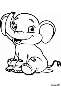 Улыбчивый слоненок (Для детского сада) раскраска для печати и загрузки