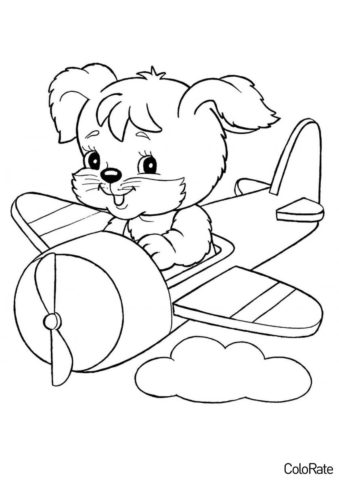 Для детского сада бесплатная разукрашка - Щенок на самолете